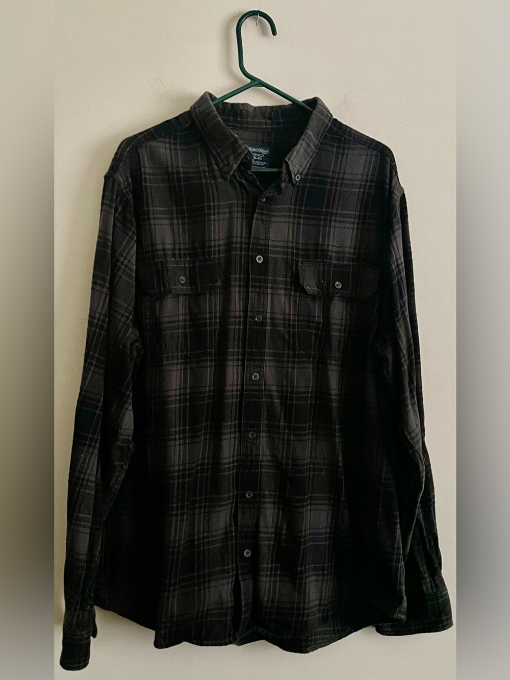 🌚 Faded Glory Black Plaid Long-Sleeve Button-Down Flannel Shirt 🌚